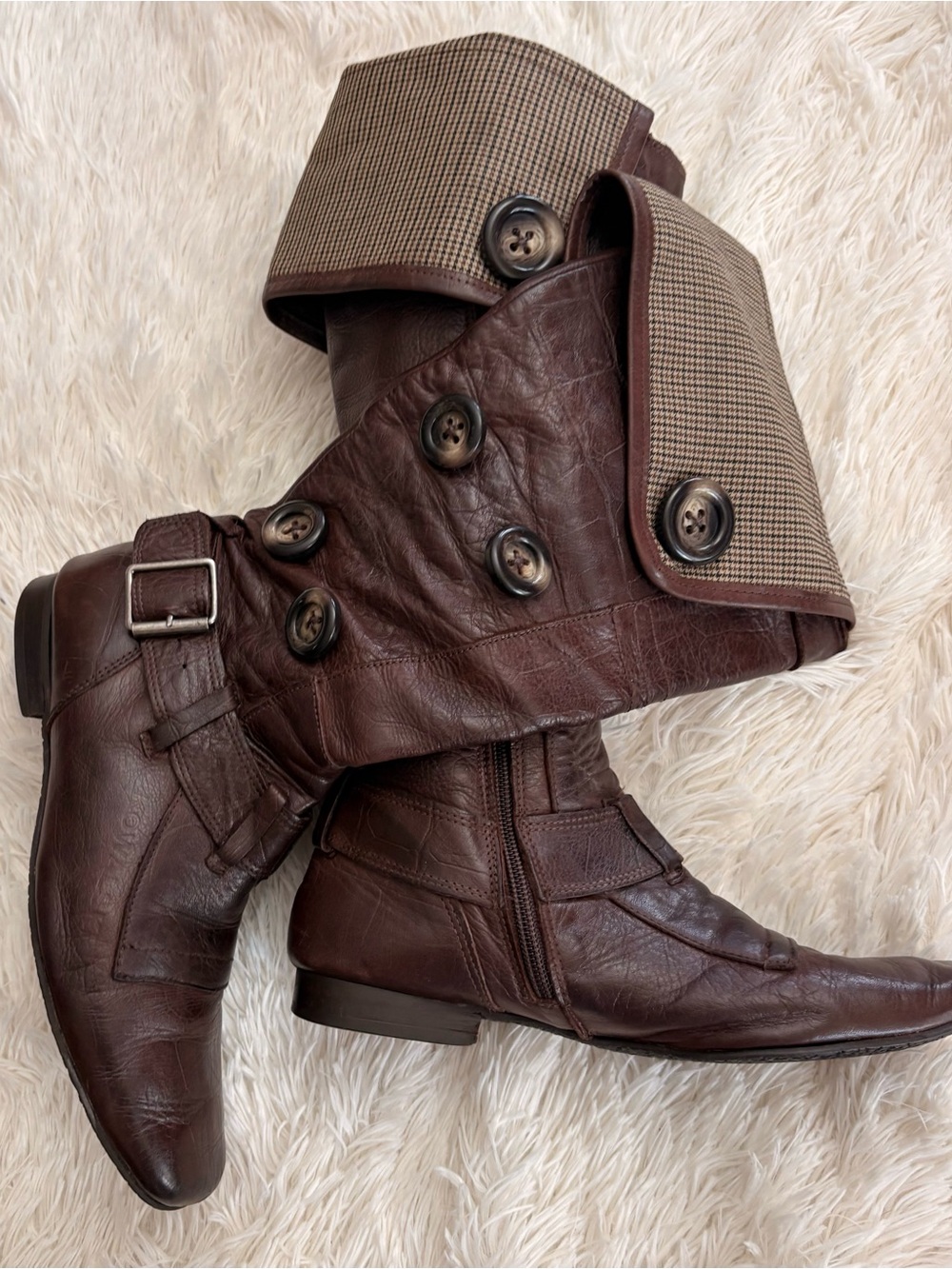 VINTAGE KOWALSKI MADE IN Spain 100% leather Women's Brown Fold-Over Button Boots